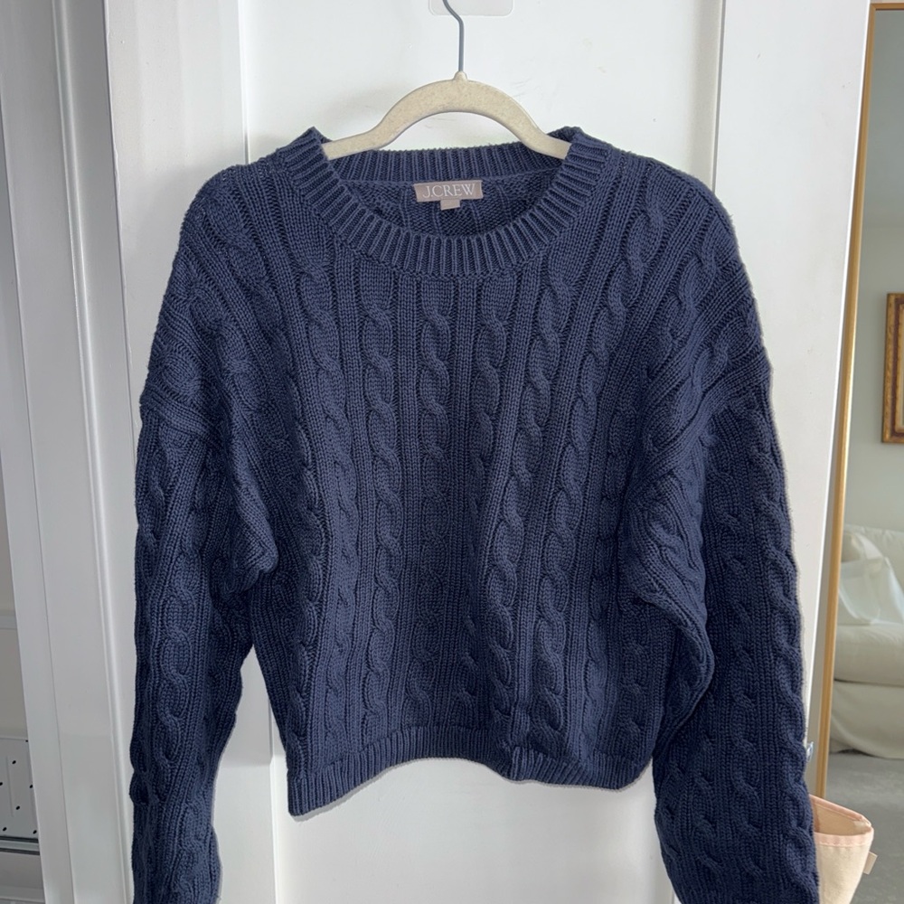 J. Crew Navy Cable-Knit Crewneck Sweater for Women